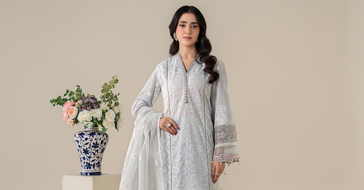 Sky Blue Embroidered Lawn Straight-Cut Suit (3-Piece) - Image 9