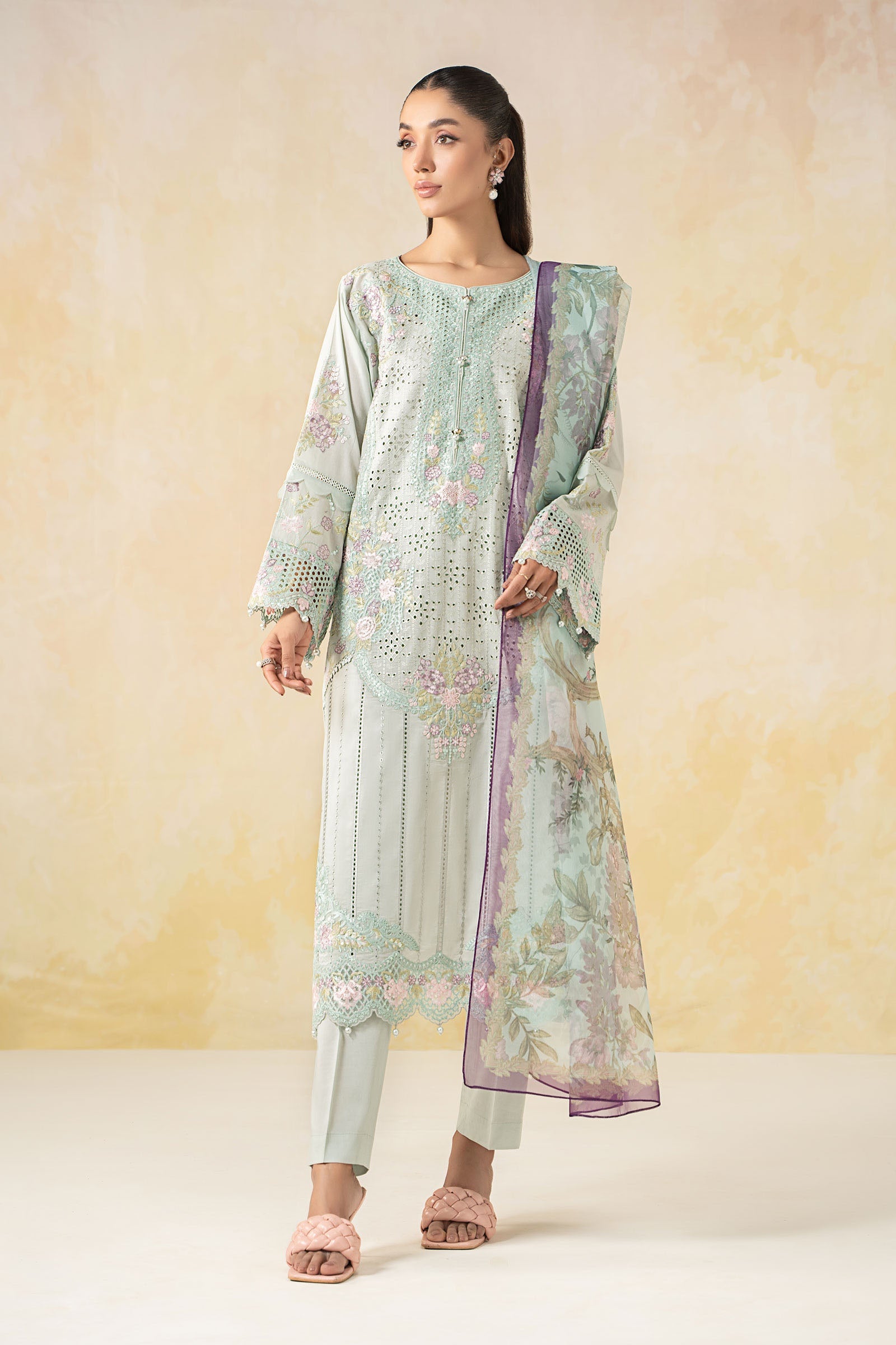 Sky Blue Embroidered Lawn 3-Piece Suit - Image 2