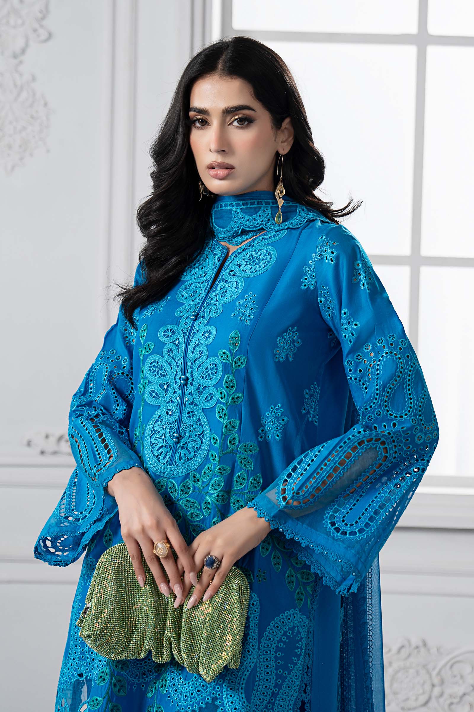 Pakistani Ferozi Embroidered Lawn & Cambric Salwar Kameez (3-Piece) - Image 3