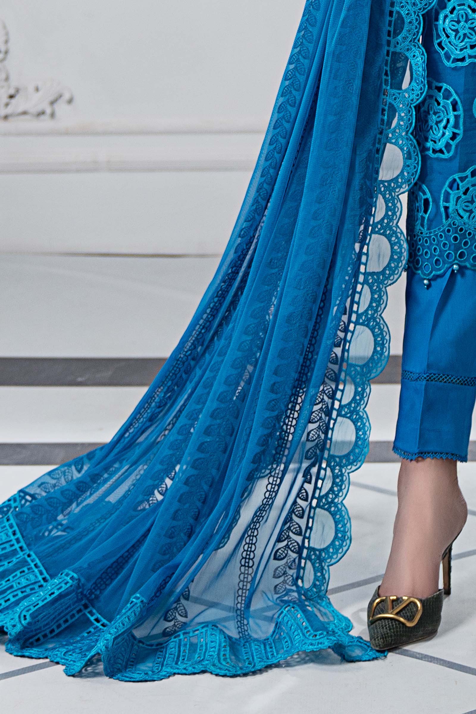 Pakistani Ferozi Embroidered Lawn & Cambric Salwar Kameez (3-Piece) - Image 8