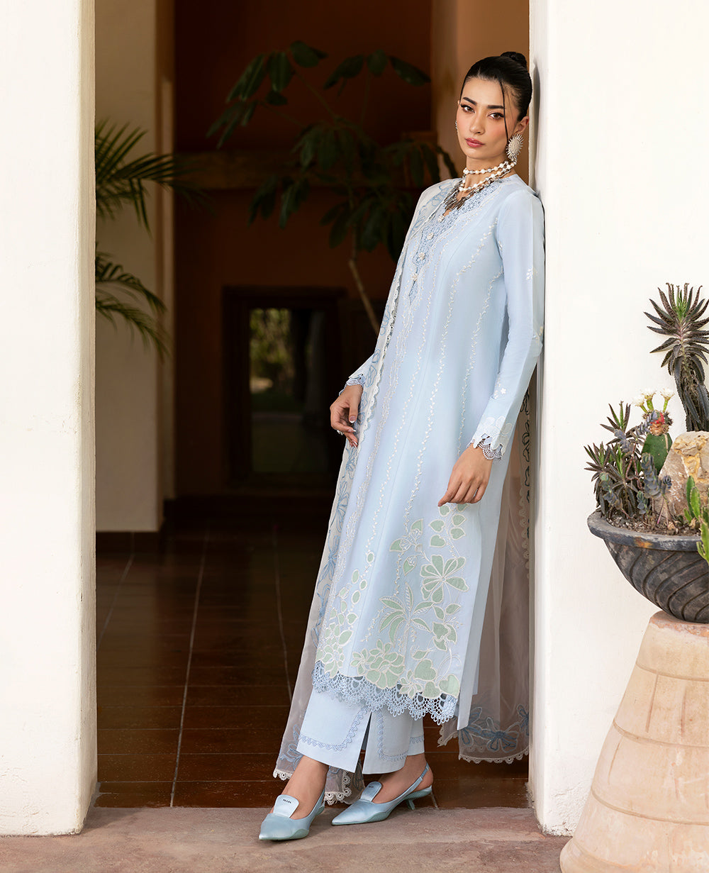 Sky Blue Embroidered Lawn Salwar Kameez (3-Piece) - Image 4