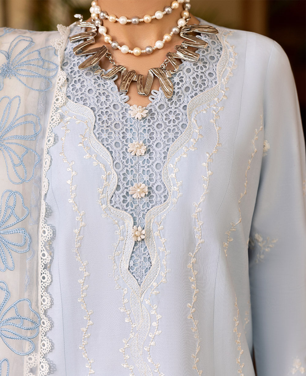 Sky Blue Embroidered Lawn Salwar Kameez (3-Piece) - Image 5