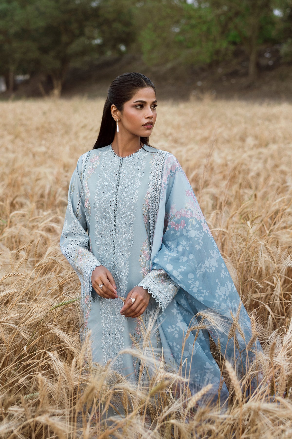 Sky Blue Embroidered Lawn Salwar Kameez (3-Piece) - Image 2