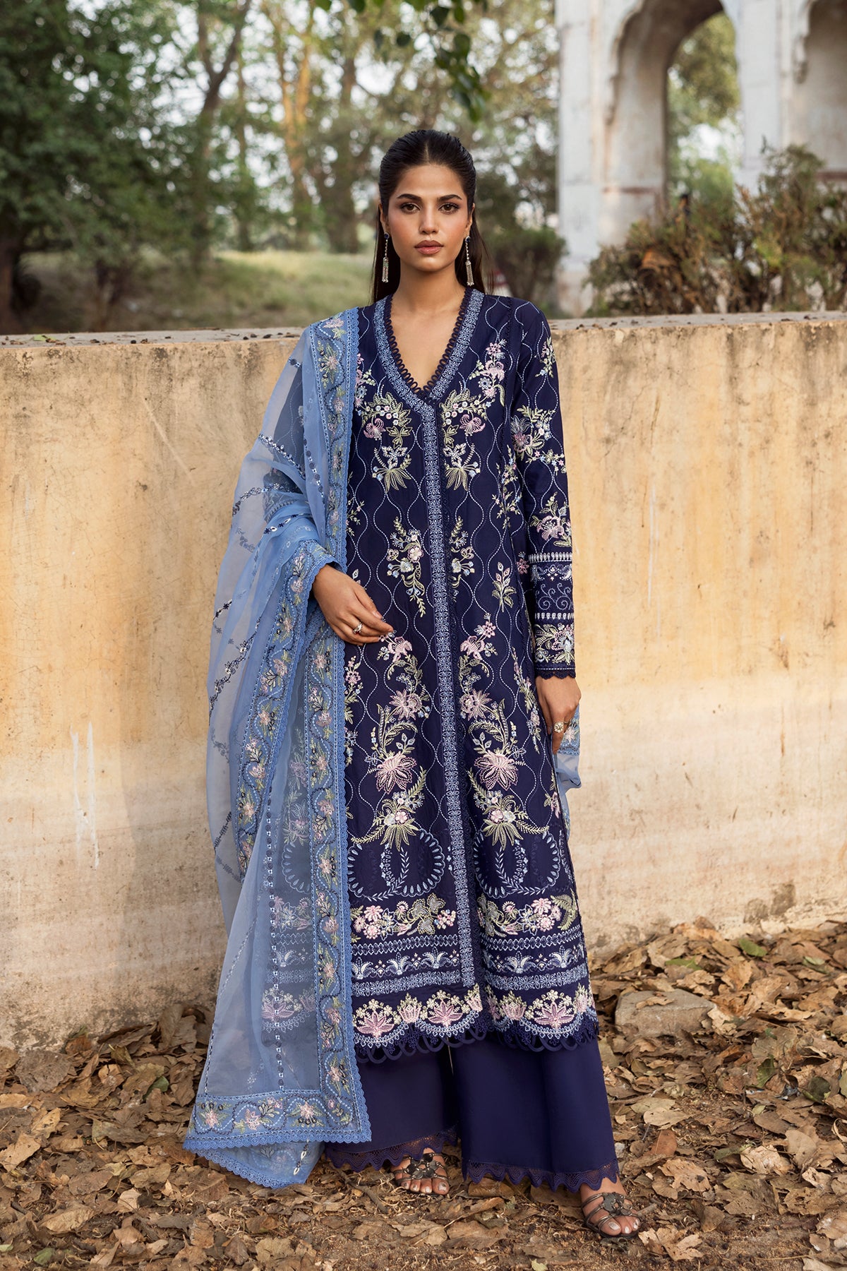 Deep Blue Embroidered Lawn 3-Piece Suit - Image 1