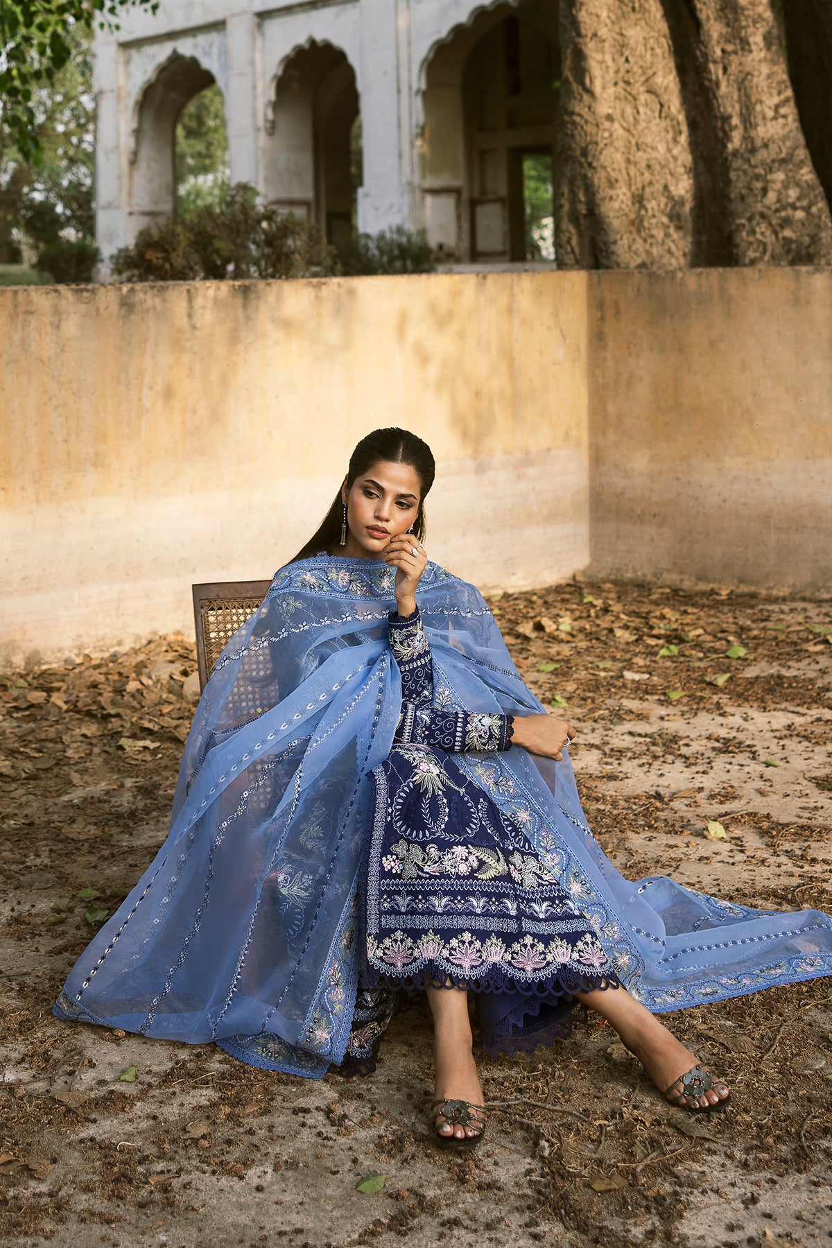 Deep Blue Embroidered Lawn 3-Piece Suit - Image 2