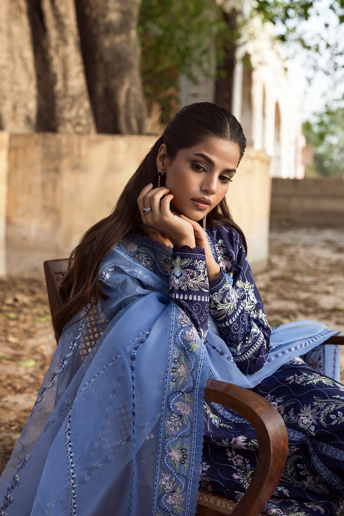 Deep Blue Embroidered Lawn 3-Piece Suit - Image 3