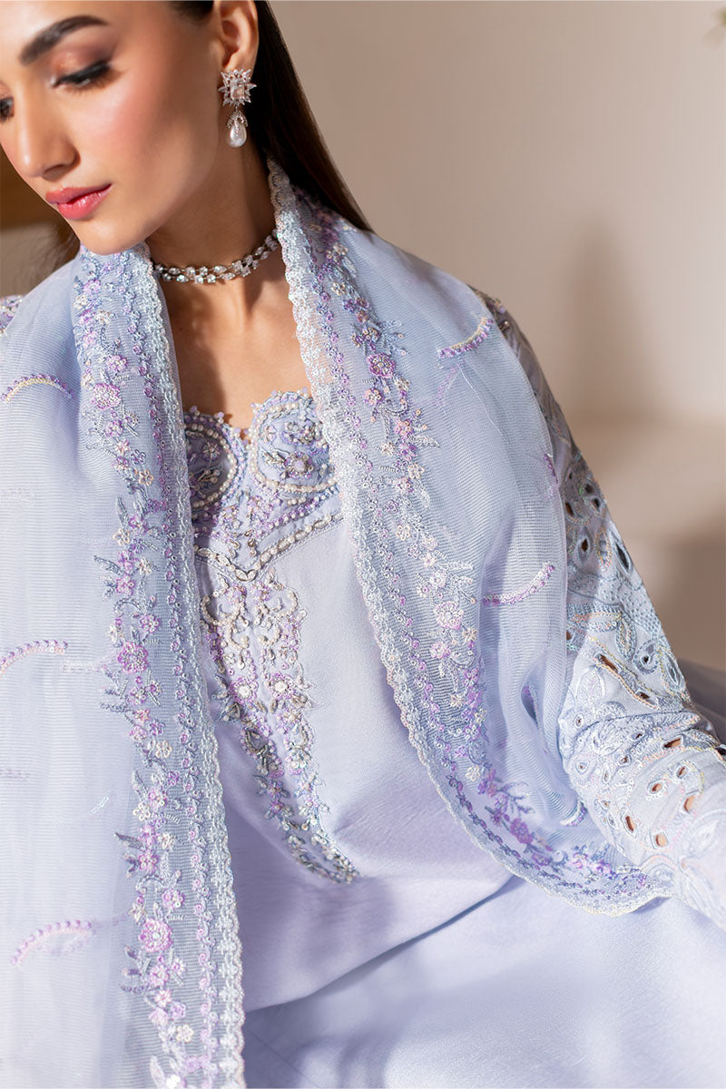 Pakistani Ice Blue Embroidered Loom Cotton Net Salwar Kameez (3-Piece) - Image 6