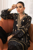 Midnight Blue Embellished Pure Lorex Salwar Kameez (3-Piece) - Image 3