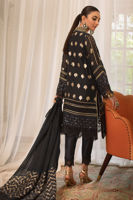 Midnight Blue Embellished Pure Lorex Salwar Kameez (3-Piece) - Image 4