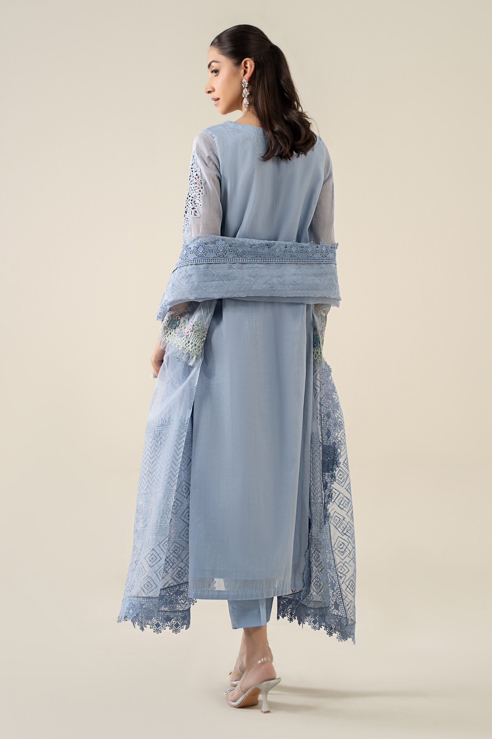 Pakistani Soft Blue Embroidered Masoori Lawn 3-Piece Suit - Image 7