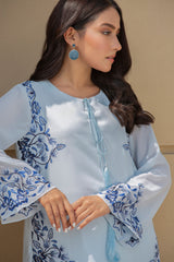 Pakistani Ice Blue Embroidered Net Salwar Kameez (3-Piece) - Image 5