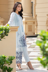 Pakistani Ice Blue Embroidered Net Salwar Kameez (3-Piece) - Image 8