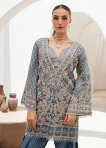Steel Blue Embroidered Net Shirt with Raw Silk Pants (3-Piece) - Image 3