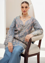 Steel Blue Embroidered Net Shirt with Raw Silk Pants (3-Piece) - Image 4