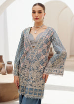 Steel Blue Embroidered Net Shirt with Raw Silk Pants (3-Piece) - Image 5