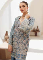 Steel Blue Embroidered Net Shirt with Raw Silk Pants (3-Piece) - Image 7