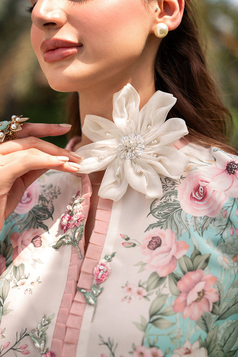 Baby Blue Printed Salwar Kameez with Hand Embellished Neckline (3-Piece) - Image 6