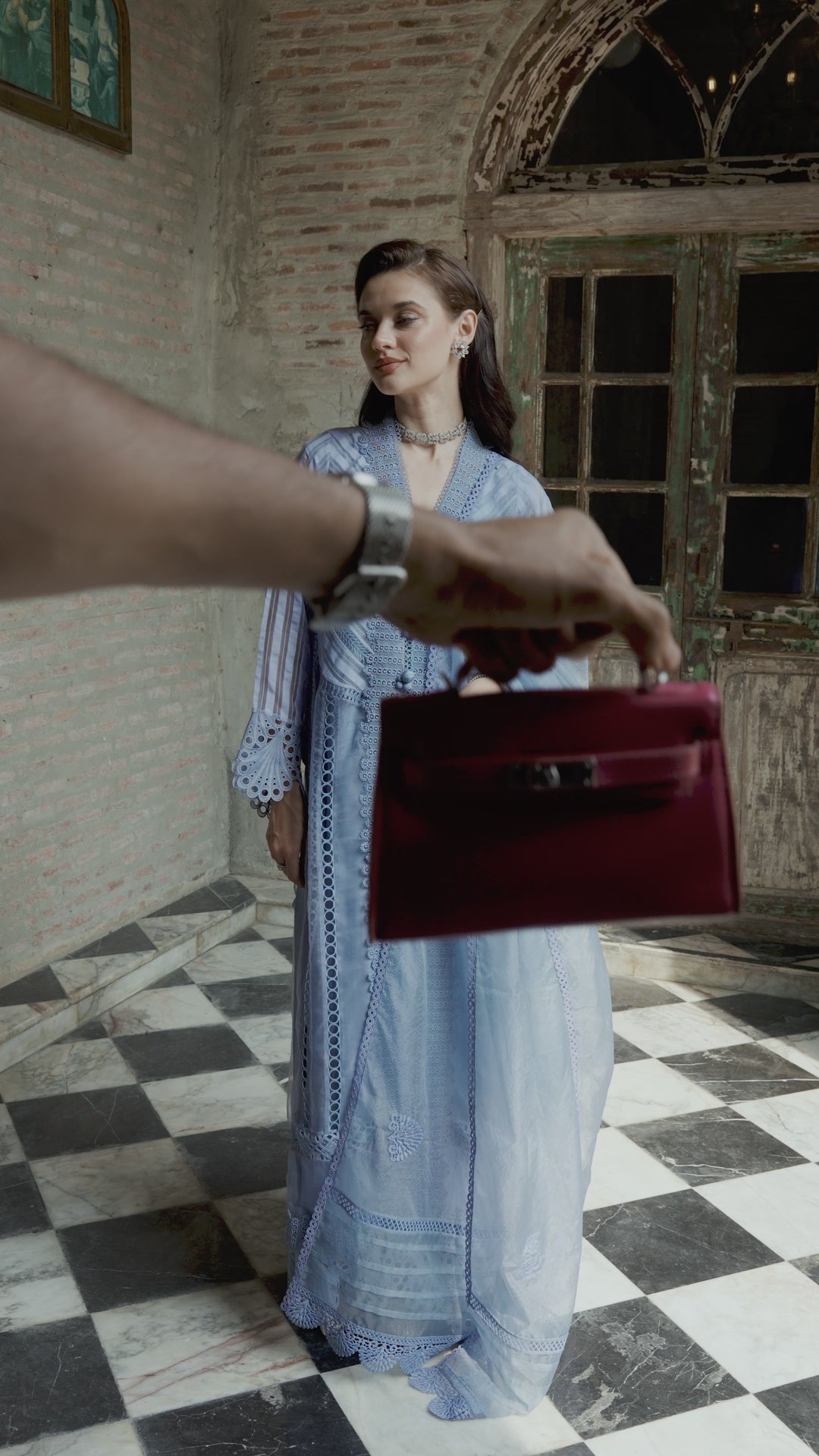 Blue Cutwork Embroidered Organza Salwar Kameez (3-Piece) - Image 12