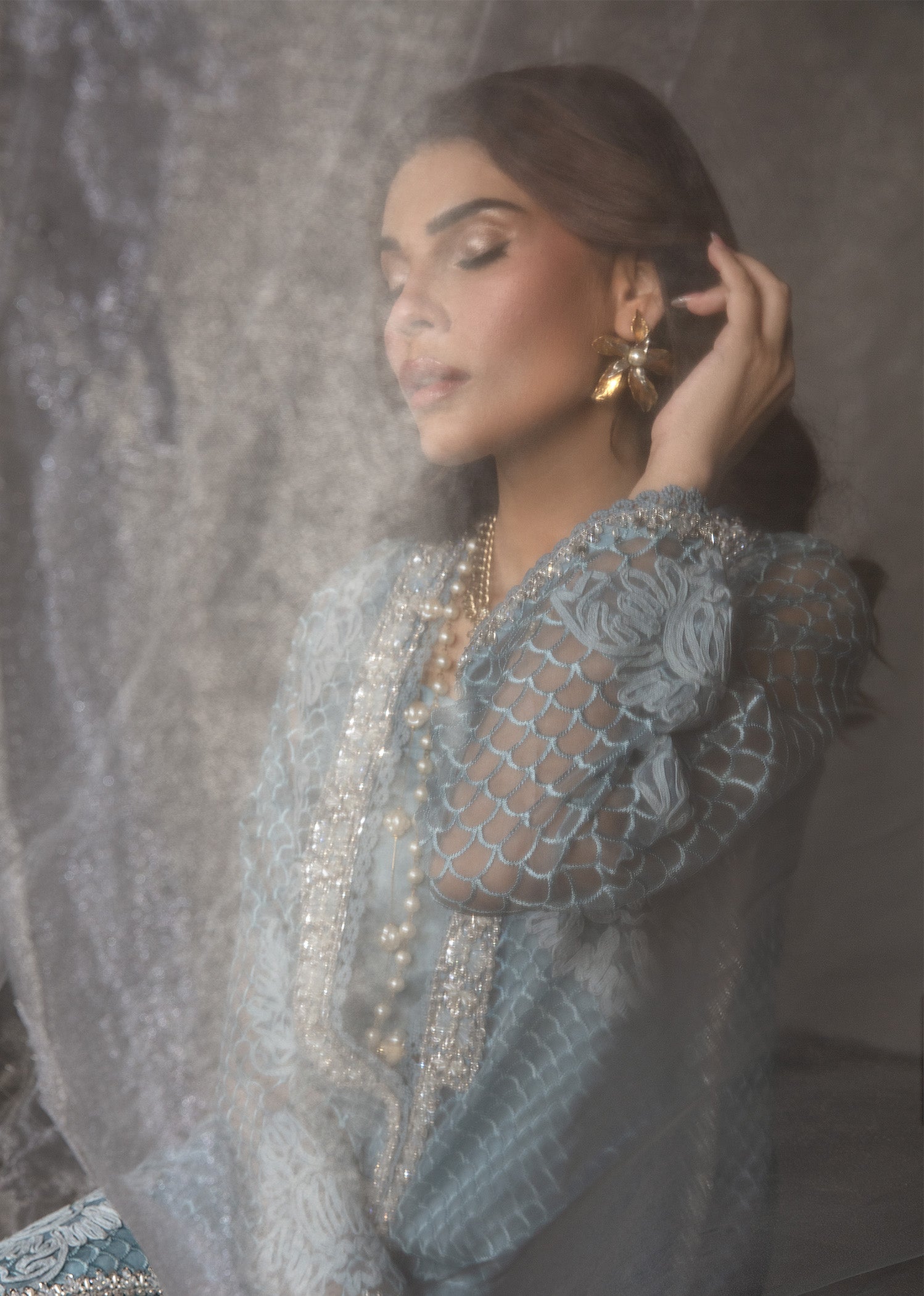 Greek Blue Dori Embroidered Organza Salwar Kameez (2-Piece) - Image 8