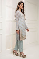 Pearl Blue Gota Embroidered Organza Karandi Salwar Kameez (3-Piece) - Image 3