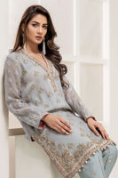 Pearl Blue Gota Embroidered Organza Karandi Salwar Kameez (3-Piece) - Image 5