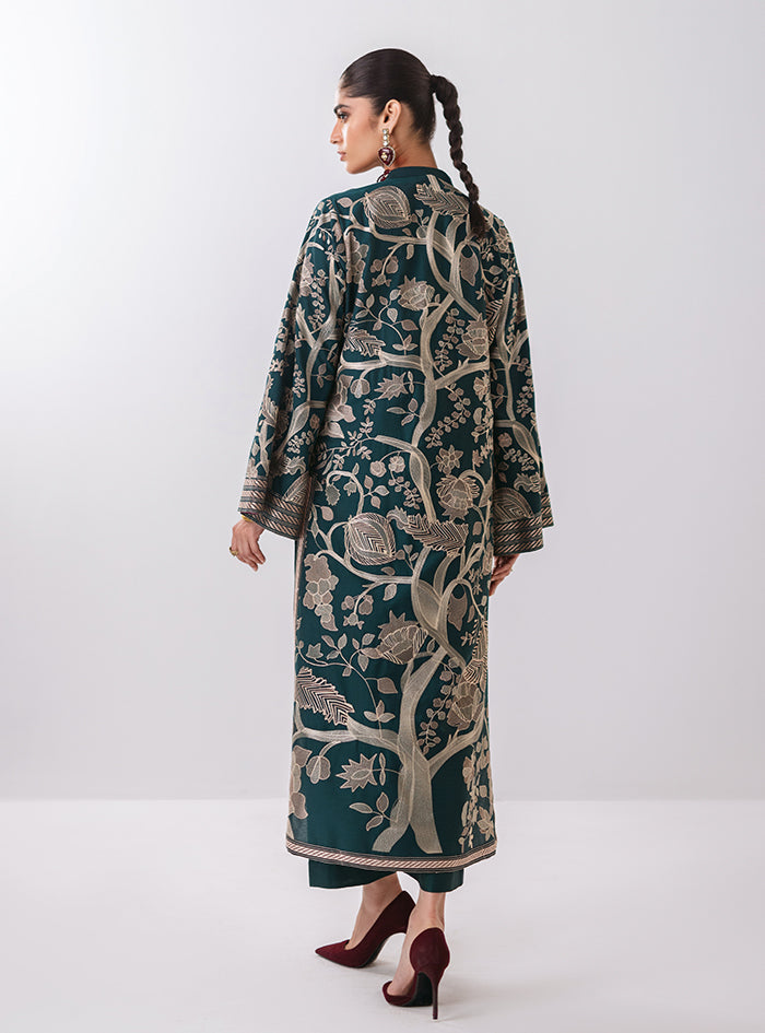 Aqua Kantha Embroidered Organza Salwar Kameez (3-Piece) - Image 2