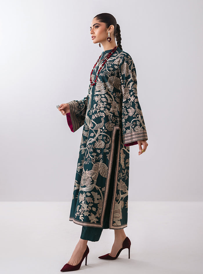 Aqua Kantha Embroidered Organza Salwar Kameez (3-Piece) - Image 7