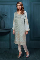 Pakistani Light Blue Embroidered Organza Salwar Kameez (3-Piece) - Image 3