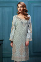 Pakistani Light Blue Embroidered Organza Salwar Kameez (3-Piece) - Image 4