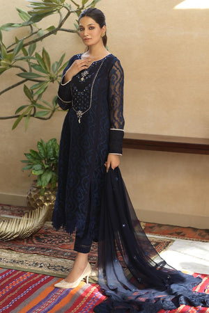 Midnight Blue Mirror Work Self-Organza Kurta (3-Piece) - Image 4