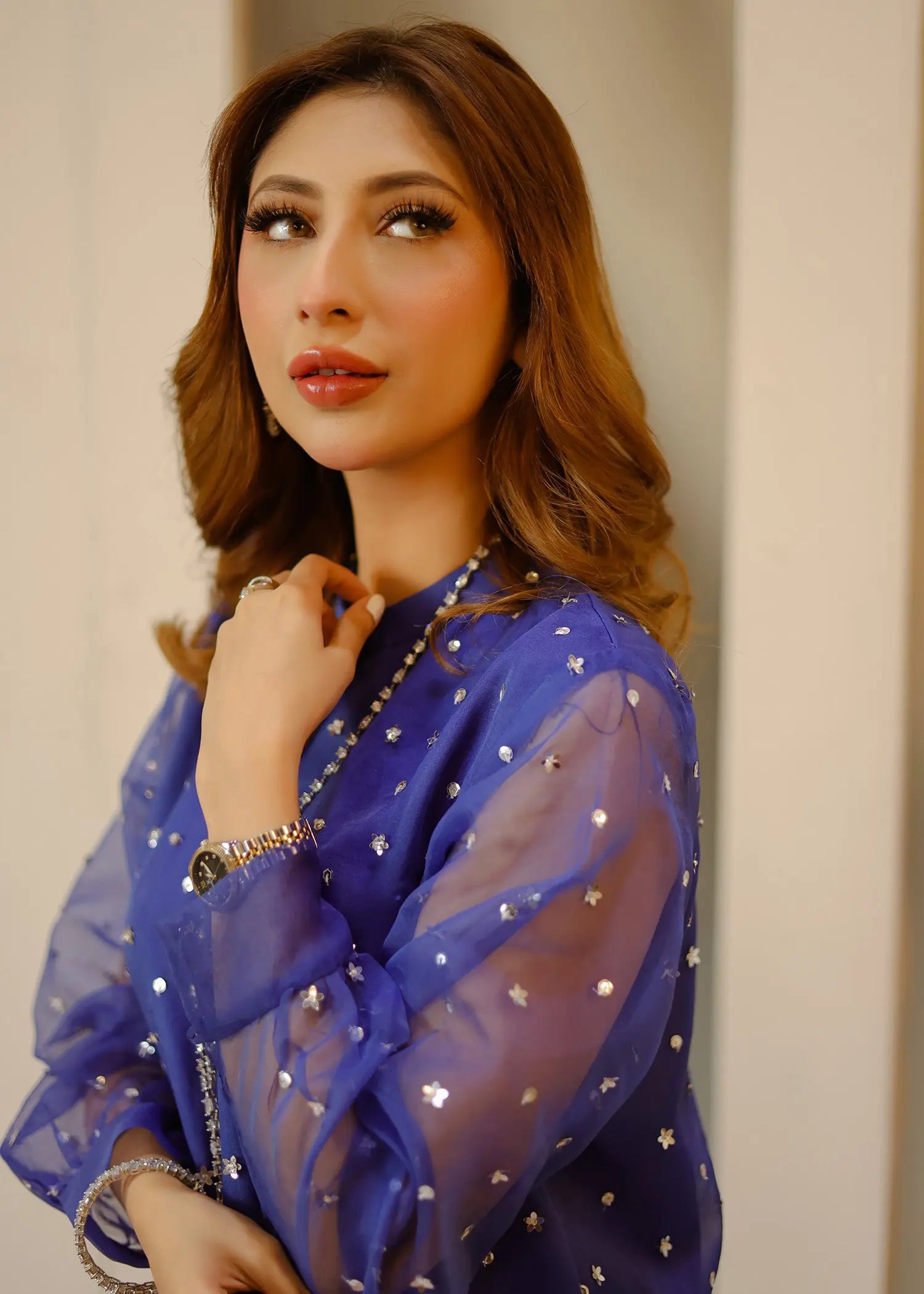 Blue Embellished Organza & Raw Silk Kurta (2-Piece) - Image 6