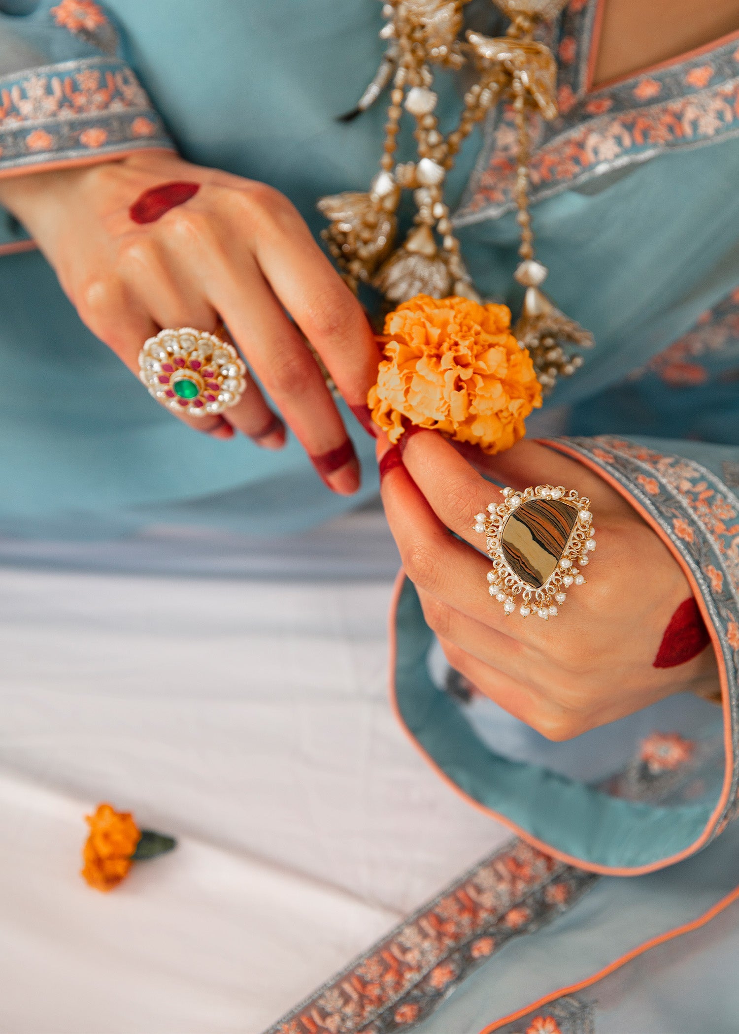 Blue Embroidered Organza Salwar Kameez (3-Piece) - Image 7