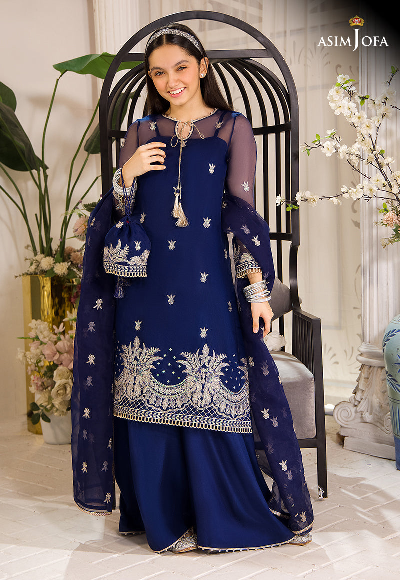 Pakistani Dark Blue Zari Sequin Organza Salwar Kameez (3-Piece) - Image 7