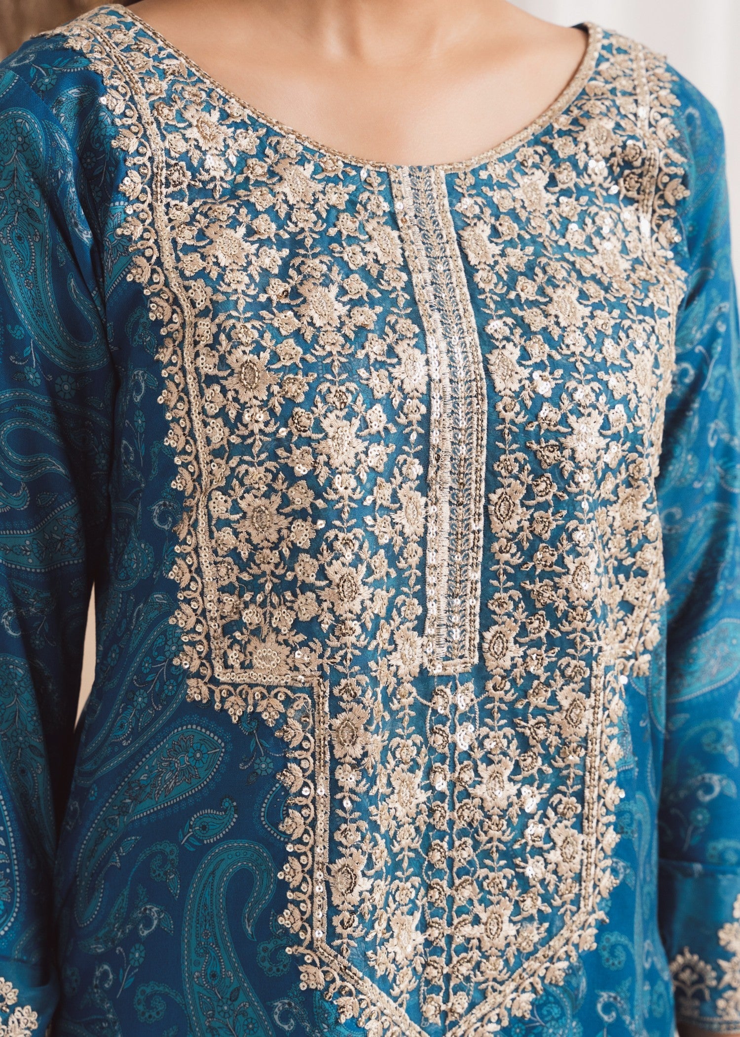 Sky Blue Embroidered Poly Lawn Kurta Set (3-Piece) - Image 6