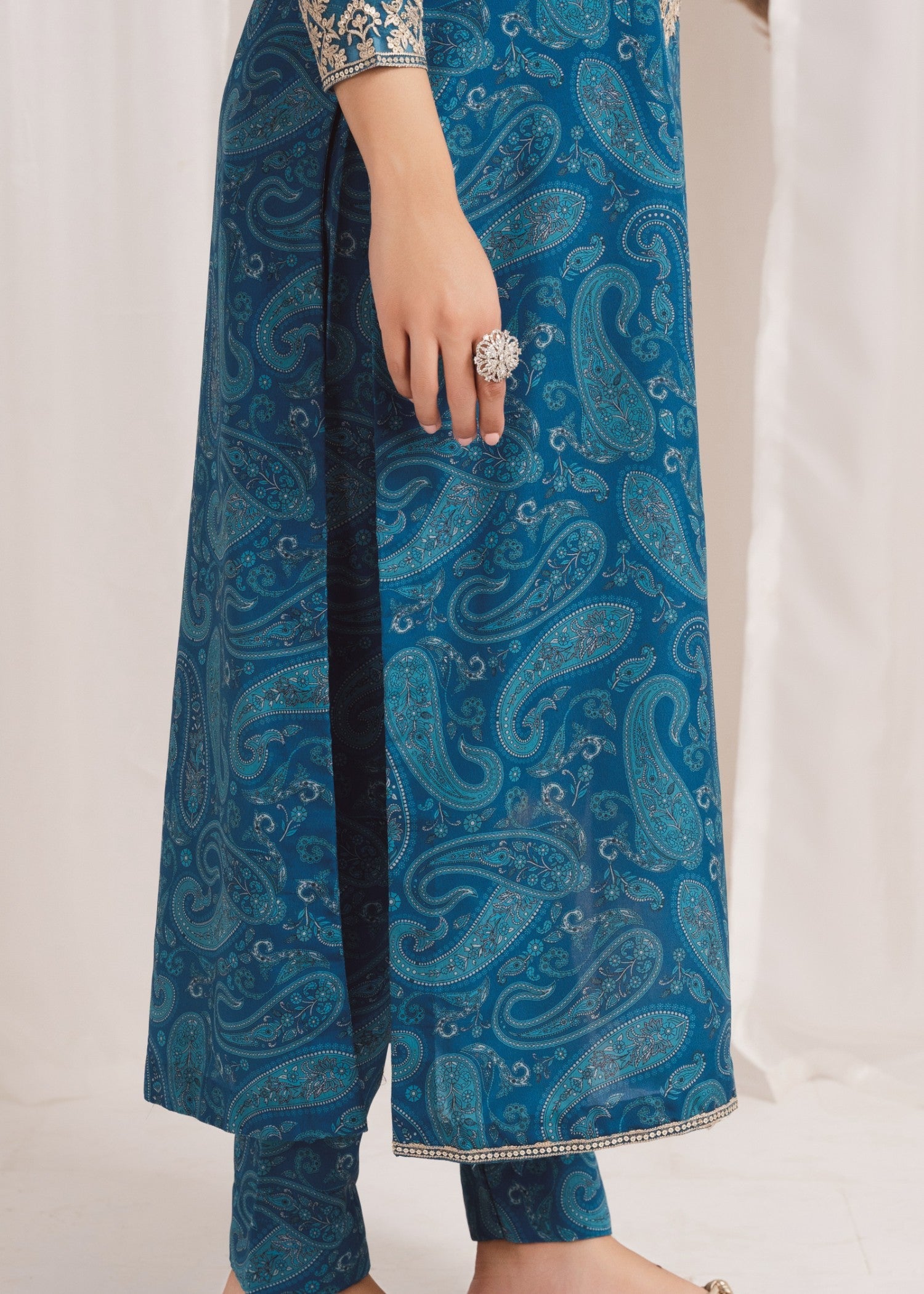 Sky Blue Embroidered Poly Lawn Kurta Set (3-Piece) - Image 8