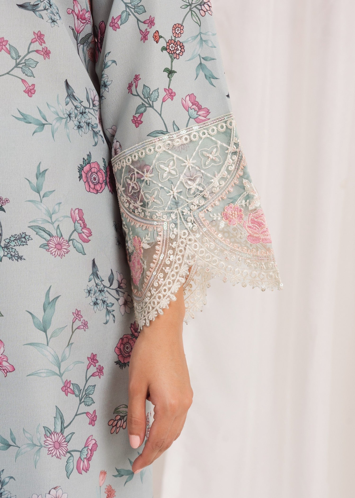 Pakistani Ice Blue Embroidered Poly Lawn Kurta Set (3-Piece) - Image 6