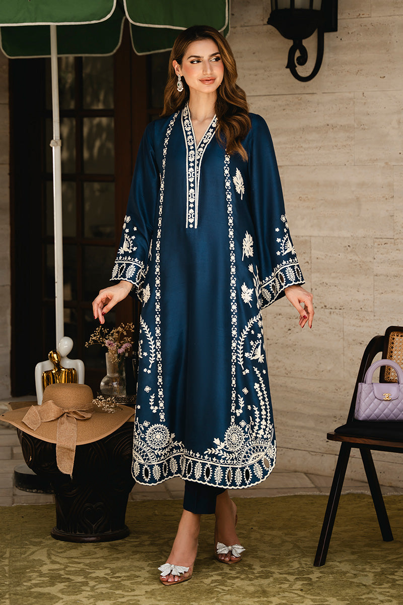 Deep Blue Aari Embroidered Silk Salwar Kameez (2-Piece) - Image 1