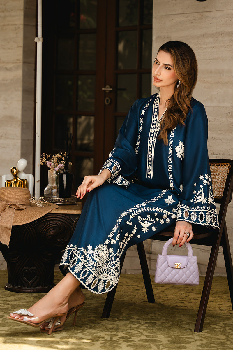 Deep Blue Aari Embroidered Silk Salwar Kameez (2-Piece) - Image 4