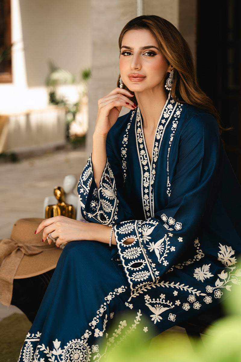 Deep Blue Aari Embroidered Silk Salwar Kameez (2-Piece) - Image 6