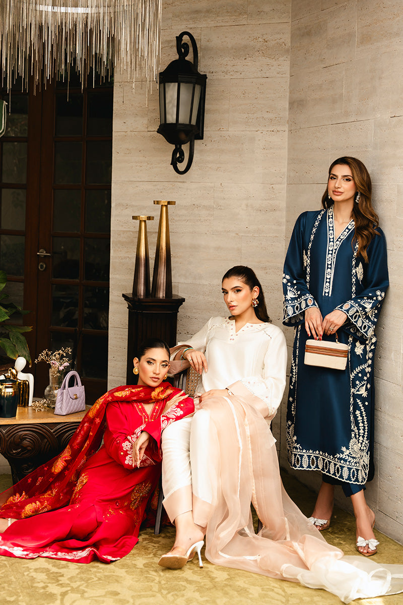 Deep Blue Aari Embroidered Silk Salwar Kameez (2-Piece) - Image 7