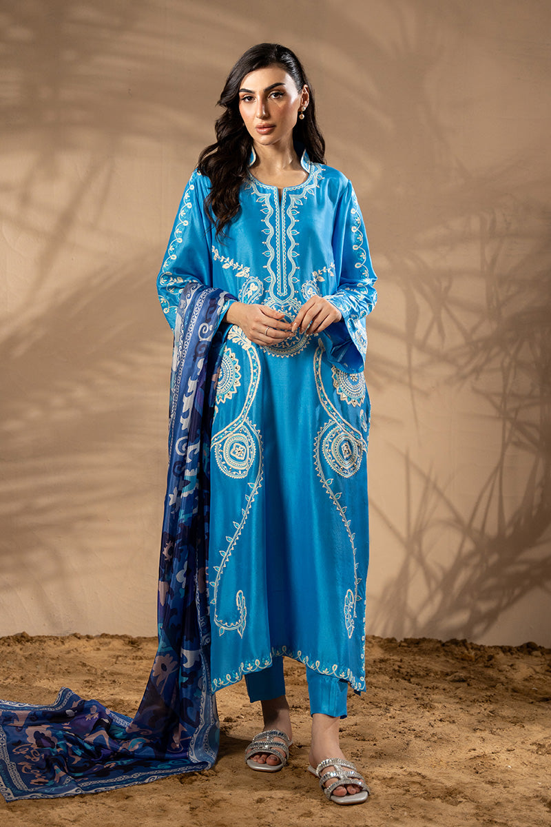 Pakistani Azure Aari & Sheesha Embroidered Silk Salwar Kameez (3-Piece) - Image 1