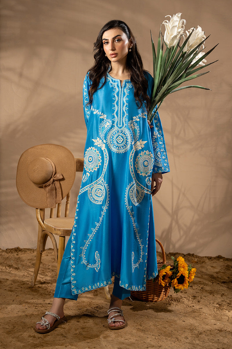 Pakistani Azure Aari & Sheesha Embroidered Silk Salwar Kameez (3-Piece) - Image 2
