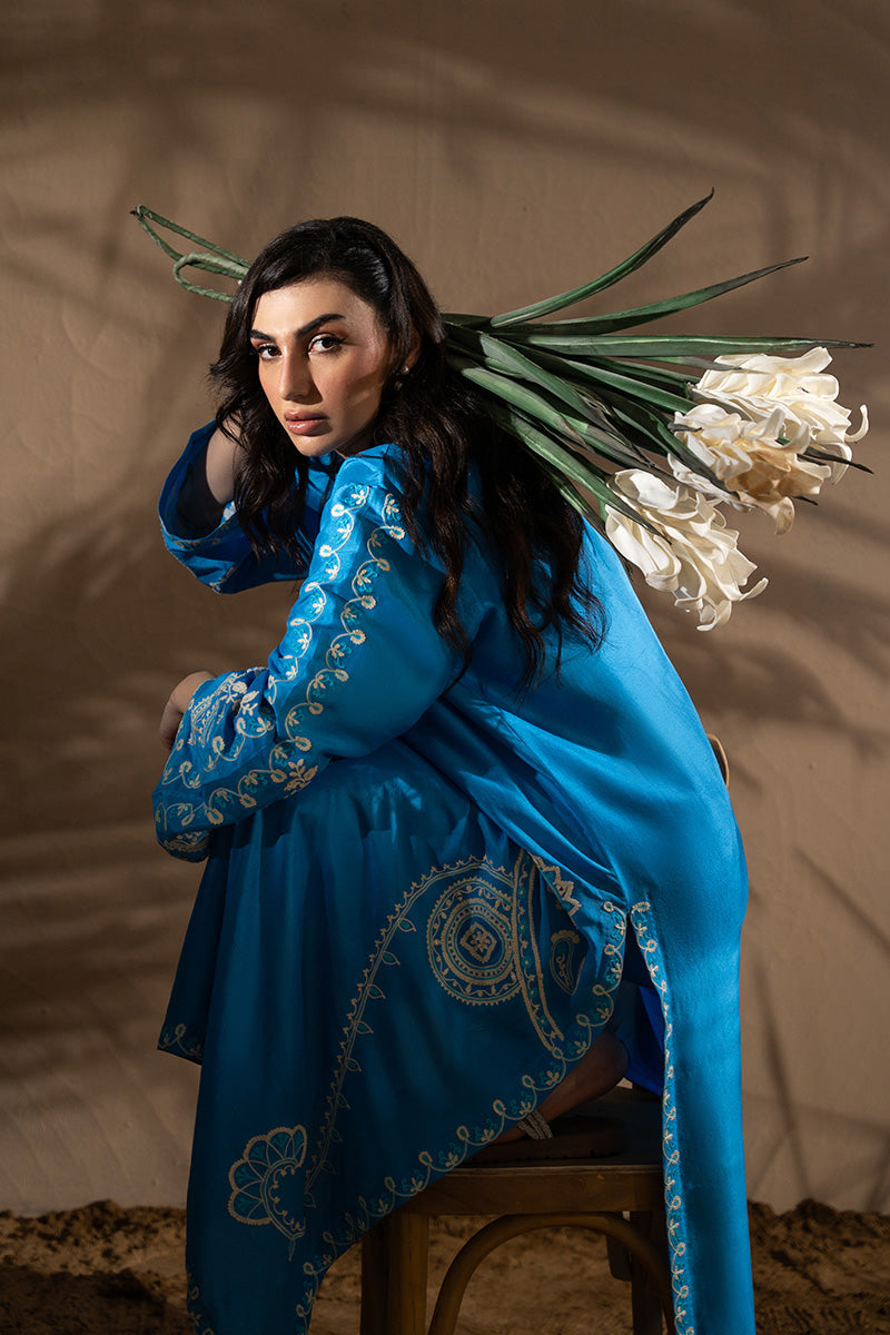 Pakistani Azure Aari & Sheesha Embroidered Silk Salwar Kameez (3-Piece) - Image 3