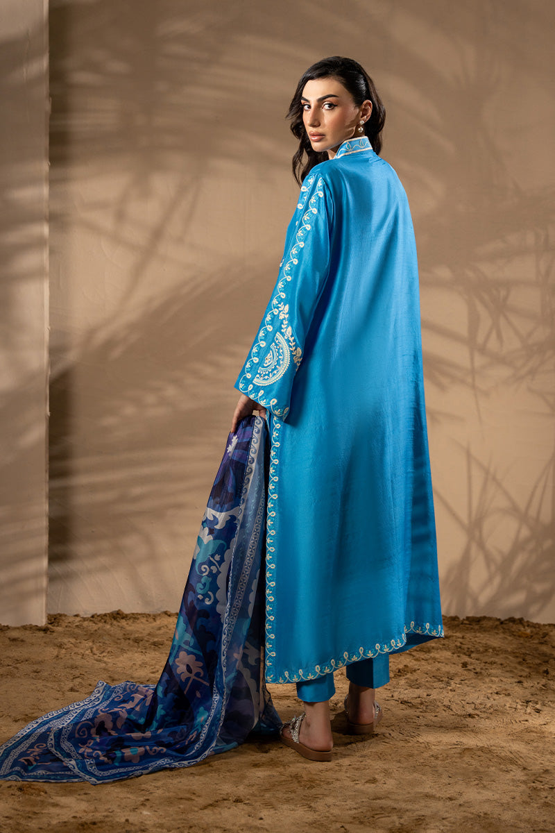 Pakistani Azure Aari & Sheesha Embroidered Silk Salwar Kameez (3-Piece) - Image 4
