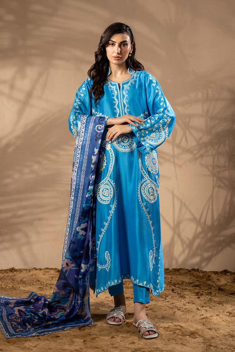 Pakistani Azure Aari & Sheesha Embroidered Silk Salwar Kameez (3-Piece) - Image 5