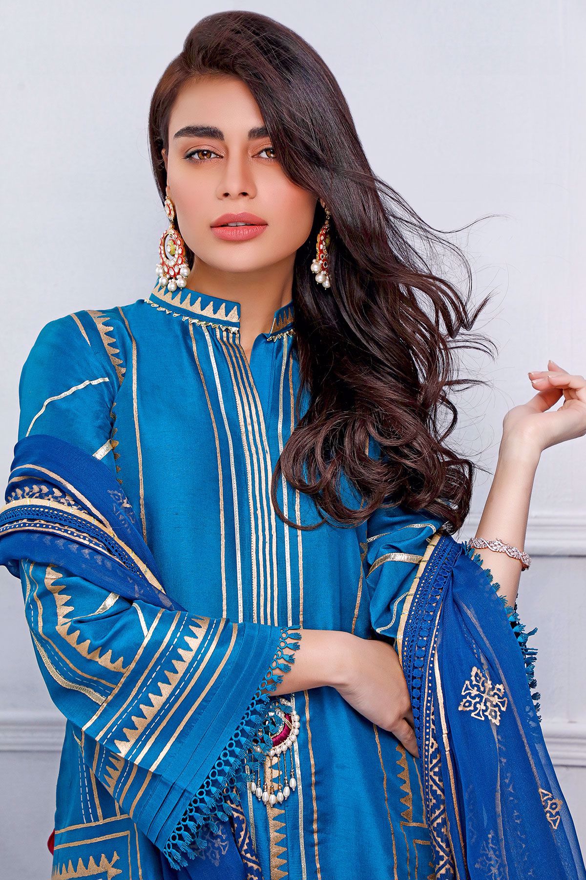 Ultramarine Blue Block Print Raw Silk Salwar Kameez (3-Piece) - Image 10