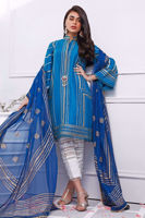 Ultramarine Blue Block Print Raw Silk Salwar Kameez (3-Piece) - Image 2