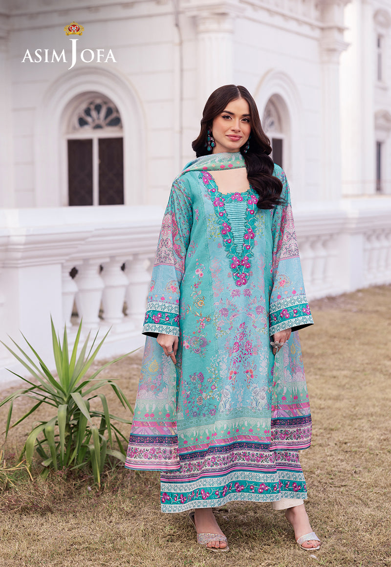 Aqua Embroidered Raw Silk 3-Piece Suit - Image 1