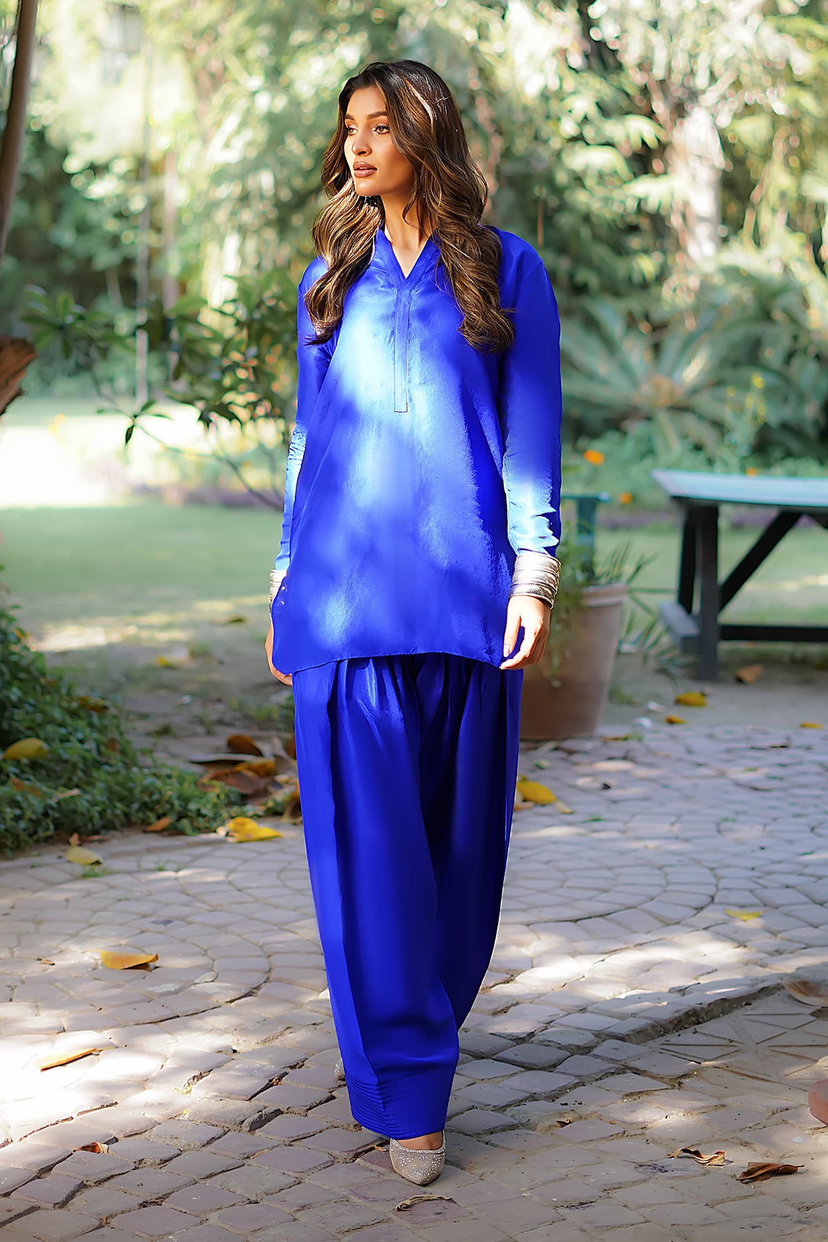 Electric Blue Pure Raw Silk Salwar Kameez (2-Piece) - Image 1