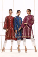 Pakistani Sapphire Blue Hand Block Printed Raw Silk Salwar Kameez (2-Piece) - Image 11